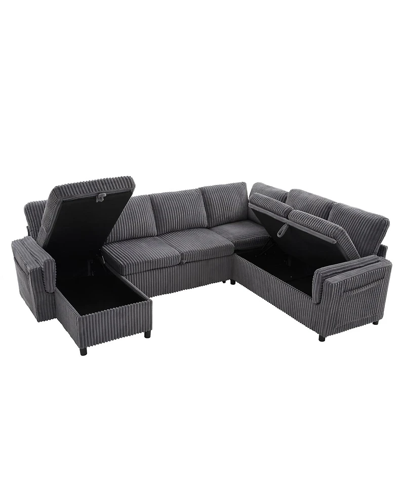 Streamdale Furniture 111'' U-Shaped Convertible Sectional Sofa Bed with Storage and Usb