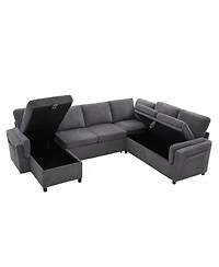 Streamdale Furniture 111'' U-Shaped Convertible Sectional Sofa Bed with Storage and Usb
