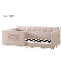 Streamdale Furniture Velvet Upholstered Daybed with Side Storage Pockets