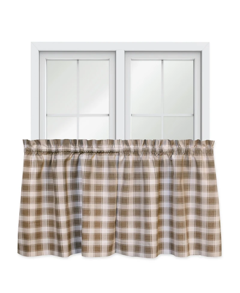 Ellis Curtain Country Check Tailored With 1.5" Rod Pocket Window Tiers Camel