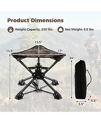 Sugift Folding Camping Stool 360degree(s) Swivel Hunting Chair with Anti-Sink Feet