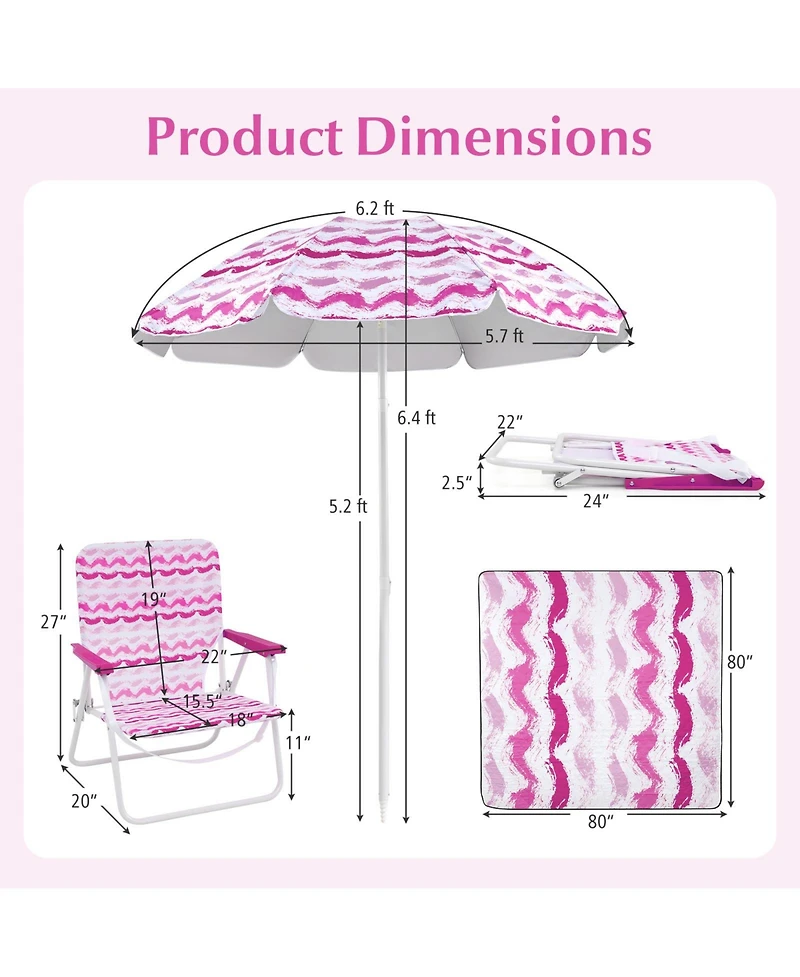 Sugift 4 Pieces Beach Umbrella Set with 2 Foldable Chairs and Picnic Blanket