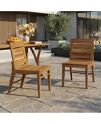 Asagikoiai 7-Piece Acacia Wood Outdoor Dining Set with Curved Legs Table and Slatted Chairs