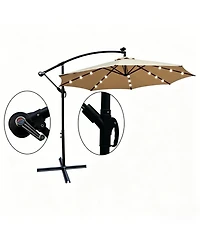 Yiortwo 10 Feet Patio Umbrella with Solar Lights, Crank Lift and Cross Base