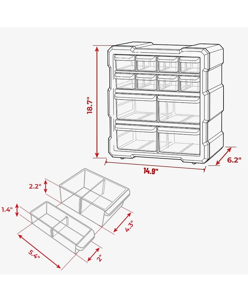 Xdovet Small Parts Organizer 12 Drawers Tool Box Hardware Storage