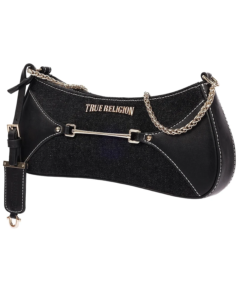 True Religion Women's Zip Top Denim Shoulder Bag