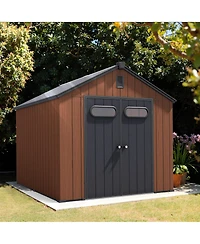 Pellebant All-Weather Waterproof Lockable Door Resin Outdoor Storage Shed with Window Vent Floor for Patio Furniture and Tools