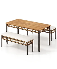 Gymax Set of 3 Acacia Wood Patio Dining Set w/1.97'' Umbrella Hole and Cushions for Garden