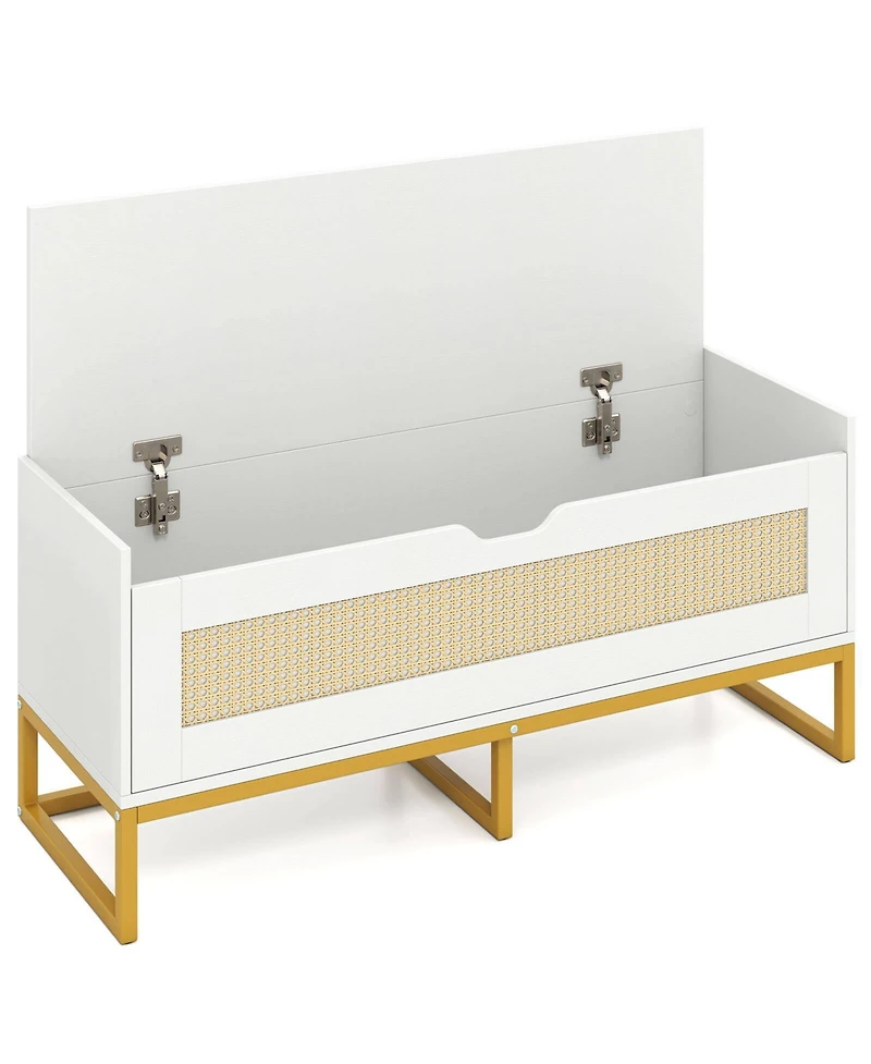 Costway 39.5" Rattan Storage Chest with Padded Seat, Flip-Top and Safety Hinges for Bedroom