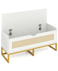 Costway 39.5" Rattan Storage Chest with Padded Seat, Flip-Top and Safety Hinges for Bedroom