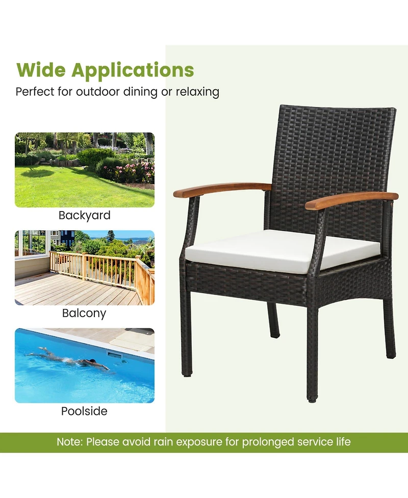 Gymax 5 Piece Wicker Dining Set Cushion Acacia Wood Armchairs Table With Umbrella Hole Patio
