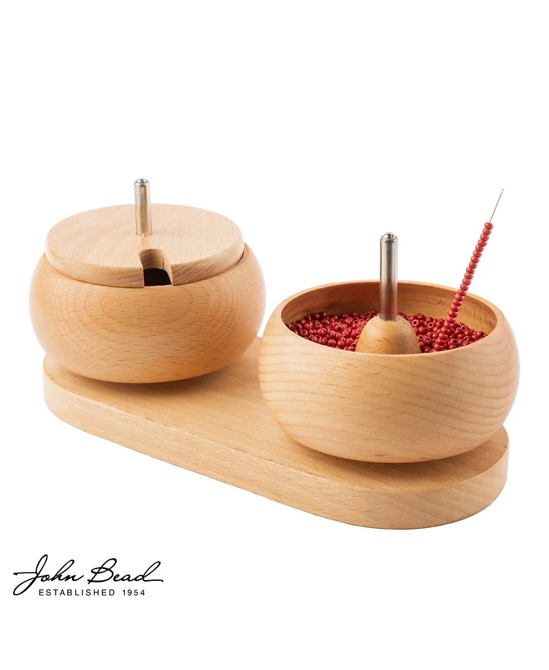 John Bead Wooden Dual Bead Spinner with 2 Beading Needles, Manual String Bead Loader, Spinning Tool for Diy Craft Jewelry Making