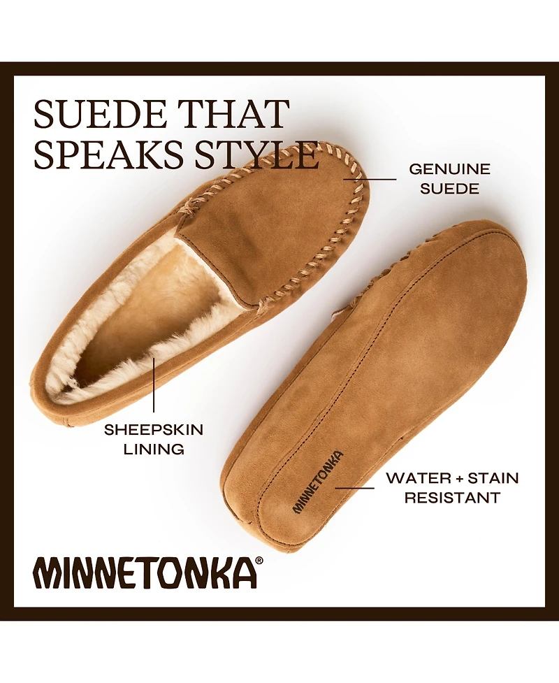 Minnetonka Men's Suede Sheepskin Soft Leather Sole Slippers