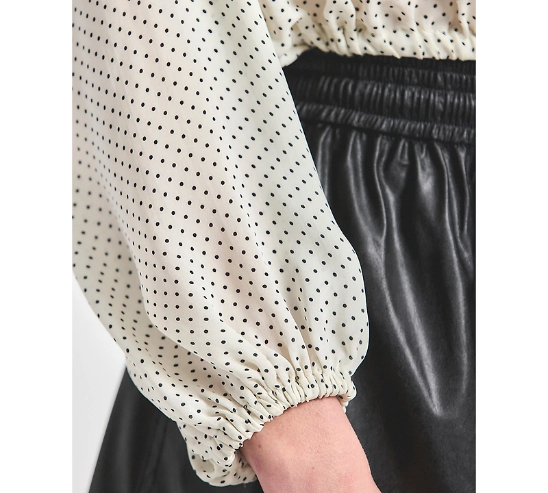 Derek Lam 10 Crosby Women's Emily Baby Dot Print Georgette Tie-Neck Blouse