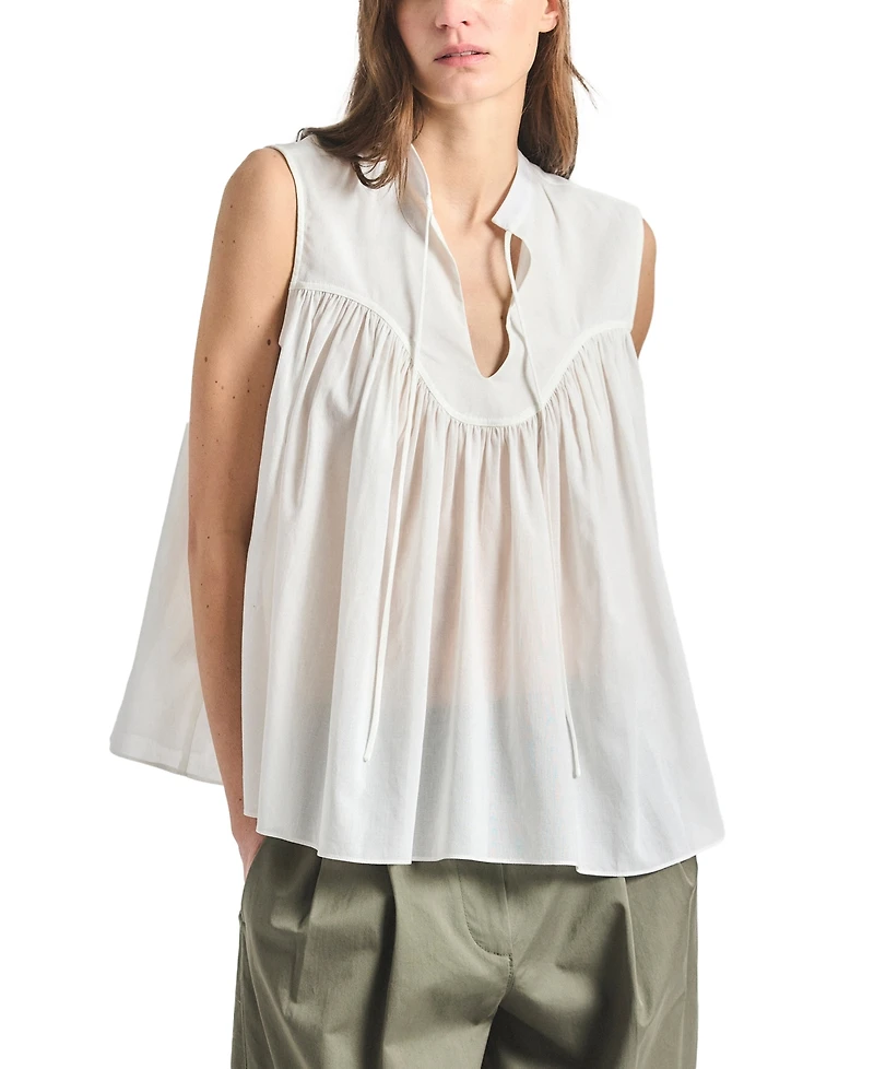 Derek Lam 10 Crosby Women's Chase Sheer Cotton Lawn Sleeveless Yoked Top