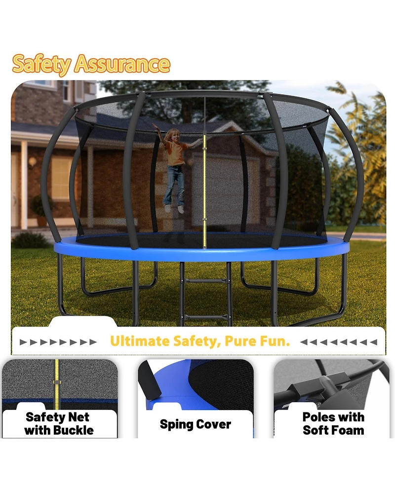 Zeny Recreational Kids Trampoline with Safety Enclosure Net and Ladder, Outdoor Trampolines