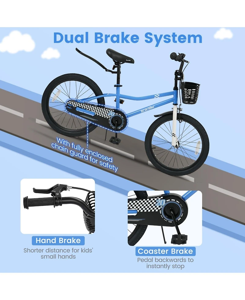 Mecale 20 Inch Kids Bike Adjustable with Kickstand and Storage Basket for Aged 8