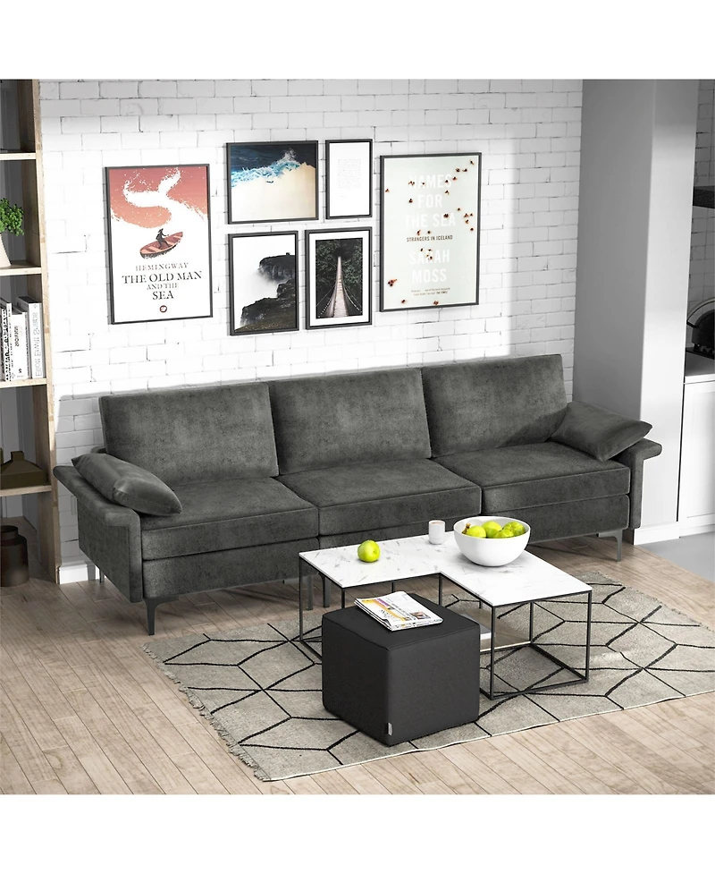 Slickblue 3 Seat Sectional Sofa with Metal Legs and Built-in Usb Charging Ports