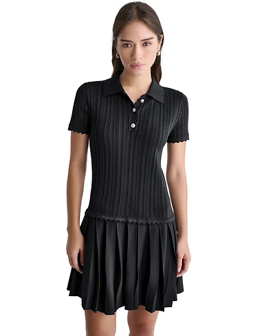 Bcbg Women's Short-Sleeve Pleated Drop-Waist Sweater Dress