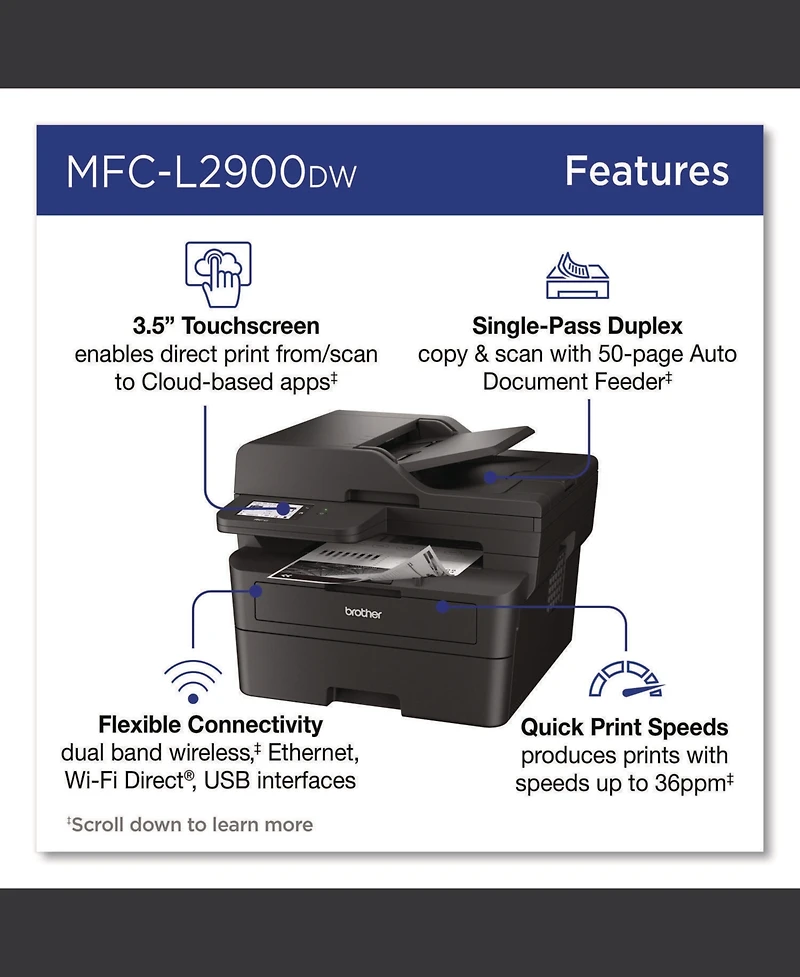 Brother MFCL2900DW Wireless Mfc-L2900DW Compact Monochrome Aio Laser Printer Copy/Fax/Print/Scan