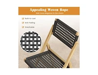 Lucky One Set of 2 Folding Teak Wood Dining Chairs with Woven Rope Seat and Back