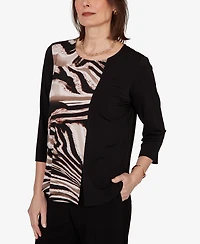 Alfred Dunner Petite Vertical Spliced Animal Printed Top