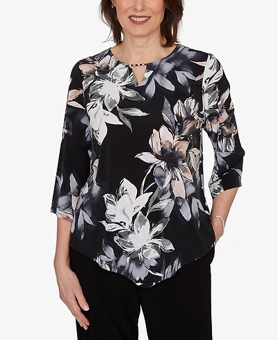 Alfred Dunner Petite Watercolor Floral Printed Top