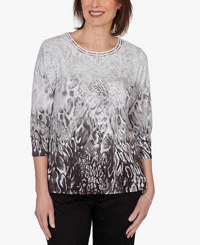 Alfred Dunner Petite Mono Ombre Animal Print Top