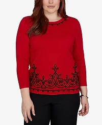 Alfred Dunner Petite Border Scroll Soutache Sweater