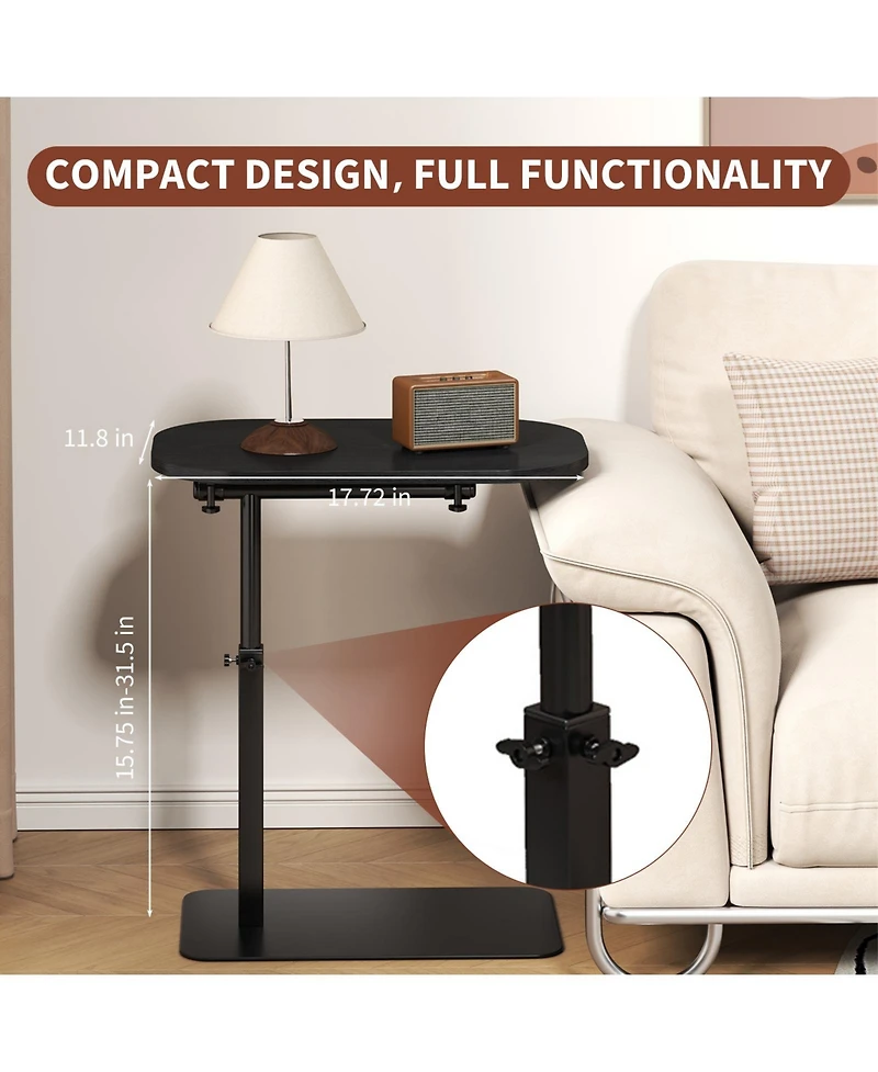 homfan Adjustable C-Shaped End Table - 360degree(s) Rotatable Sofa Armrest Tray, Heavy Metal Base Snack Table for Sofa, Bed or Study