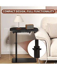 homfan Adjustable C-Shaped End Table - 360degree(s) Rotatable Sofa Armrest Tray, Heavy Metal Base Snack Table for Sofa, Bed or Study
