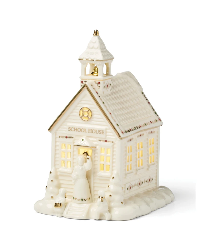 Lenox Mistletoe Park School House Lit Figurine