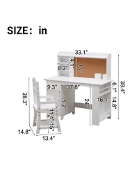 Homfan 96" Kids Study Desk with Cabinet and Drawer, Children Writing Table with Storage, Engineered Wood Home Office Desk for Bedroom