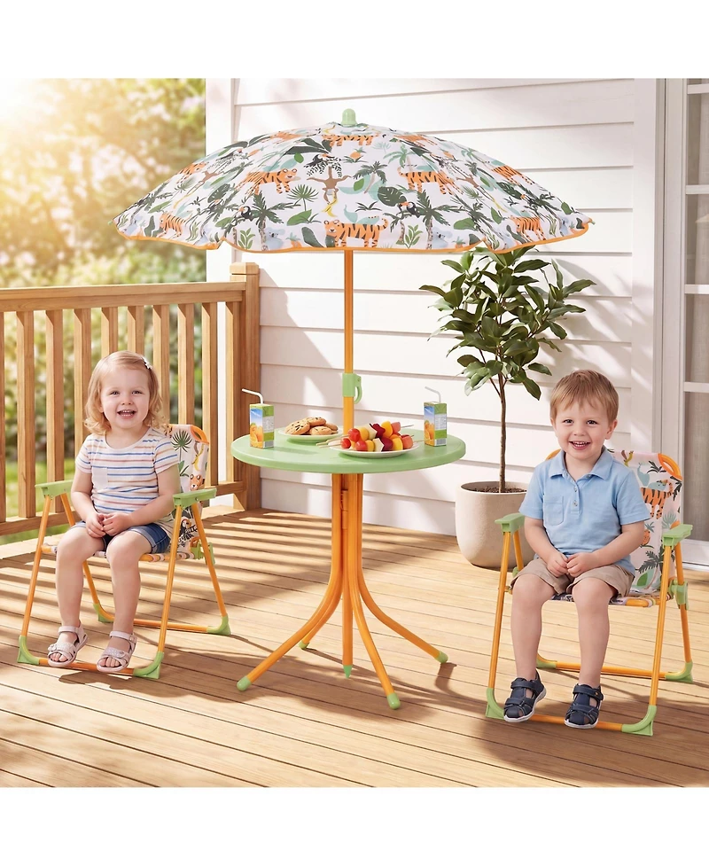 Gymax Kid's Picnic Table Outdoor Table and Chair Set 2 Folding Chairs and Adjustable Umbrella