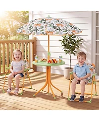 Gymax Kid's Picnic Table Outdoor Table and Chair Set 2 Folding Chairs and Adjustable Umbrella