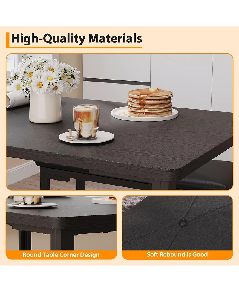 homfan 3 Pieces Dining Room Table Set for 4, Compact Kitchen with 2 Upholstered Benches, Rectangle Modern Chair Small Space