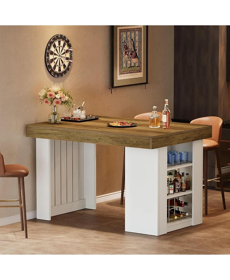 Tribesigns 55.12-Inch Bar Table, Farmhouse Counter Height Dining Table with 3-Tier Storage Shelves, Home Bar Unit