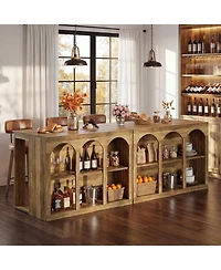 Tribesigns Bar Table, 55-Inch Counter Height Pub Table with 2-Tier Arched Storage Shelves, High Top Large Home Bar Unit
