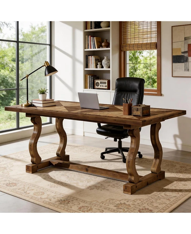 Tribesigns Solid Wood Executive Desk, 63" Large Computer Desk for Home Office, Farmhouse Rustic Wooden Workstations Business Office Furniture