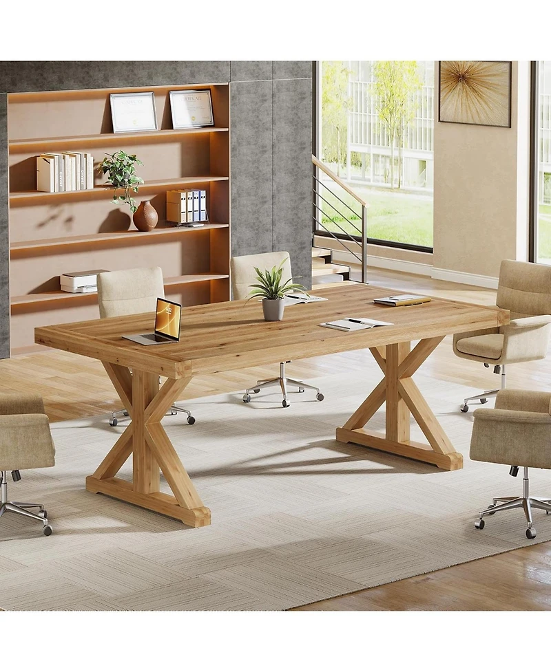 Tribesigns Solid Wood Executive Desk, 63-Inch Home Office Computer Desk with Sturdy Legs, Farmhouse Simple Writing Study Table Business Workstation
