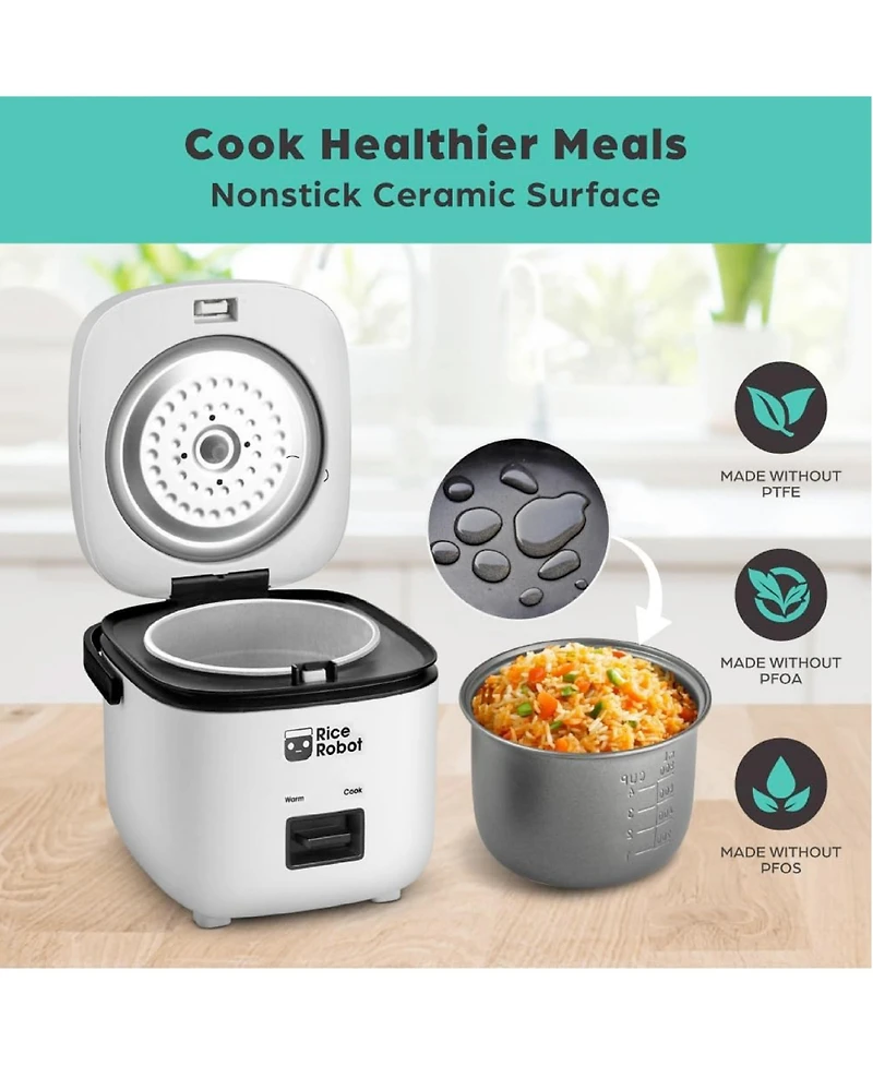 Rice Robot 8-Cup Space Saving Rice Cooker with Ceramic Nonstick Inner Pot