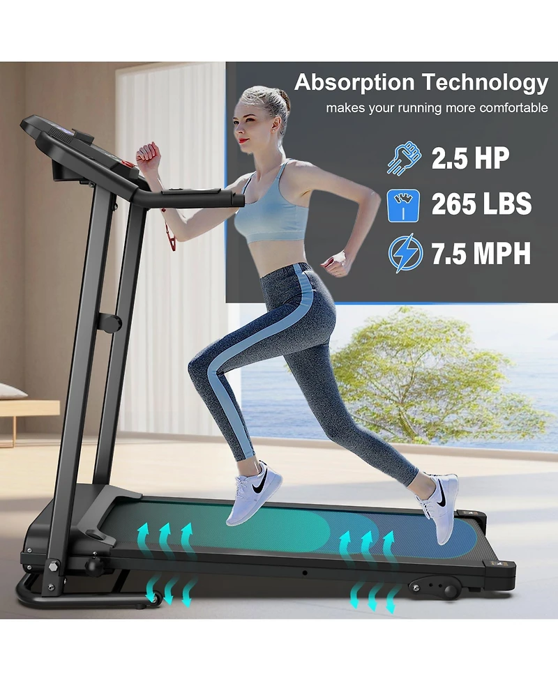 Everyfun Folding Treadmill with 2.5HP Quiet Motor - 12 Preset Programs, Led Display, Heart Rate Sensors, Pad and Cup Holders