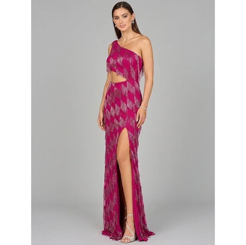 Lara Women's One Shoulder Fringe Gown