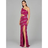 Lara Women's One Shoulder Fringe Gown