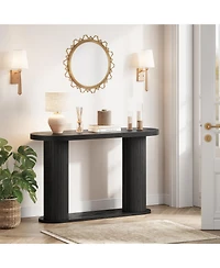 gaomon Half-Round Fluted Coffee Table, Modern Ribbed Side Support Center Table with Open Storage Compartment