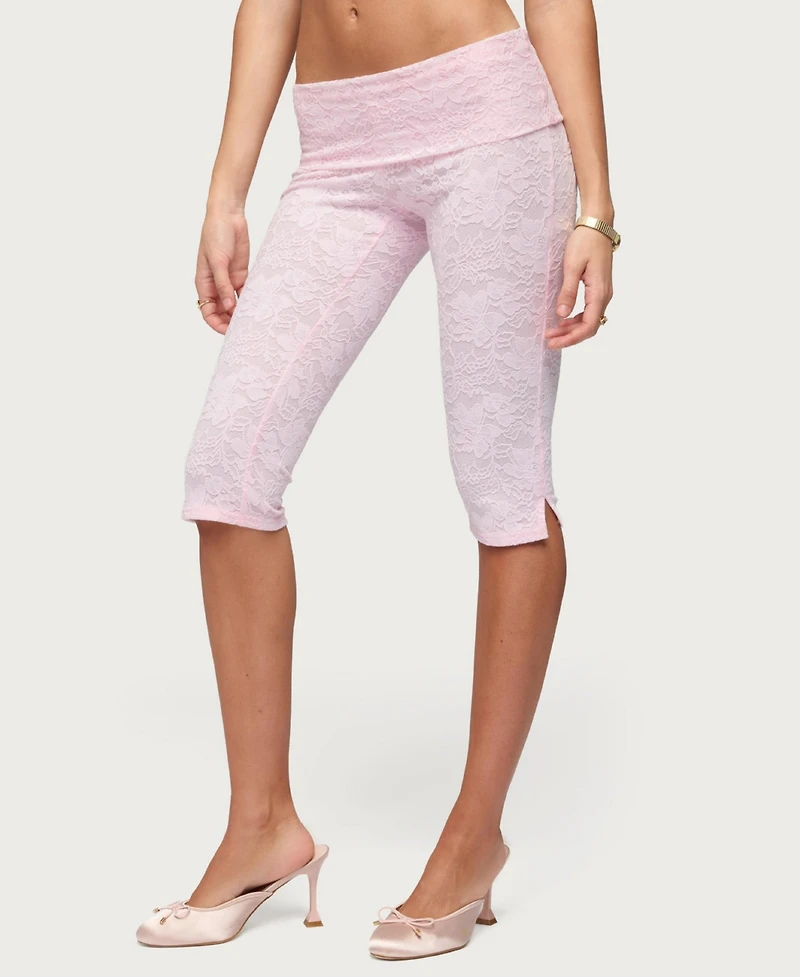 Edikted Women's Talisa Foldover Lace Capri Leggings