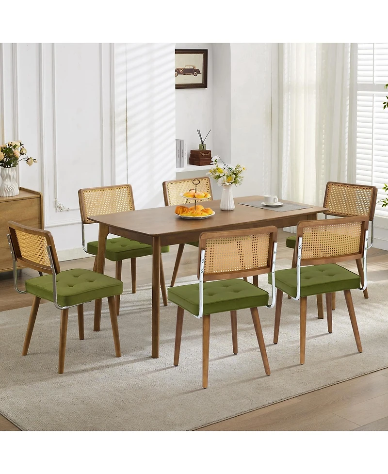 gaomon Set of 4 Natural Rattan Dining Chairs, Upholstered Seat and Solid Wood Legs, Modern Boho Kitchen Seating