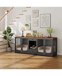 homfan Multi-Functional Dog Crate Furniture for Medium and Large Dogs, 83'' Indoor Kennel with 4 Doors 2 Drawers, Secure Locks, Stylish Design