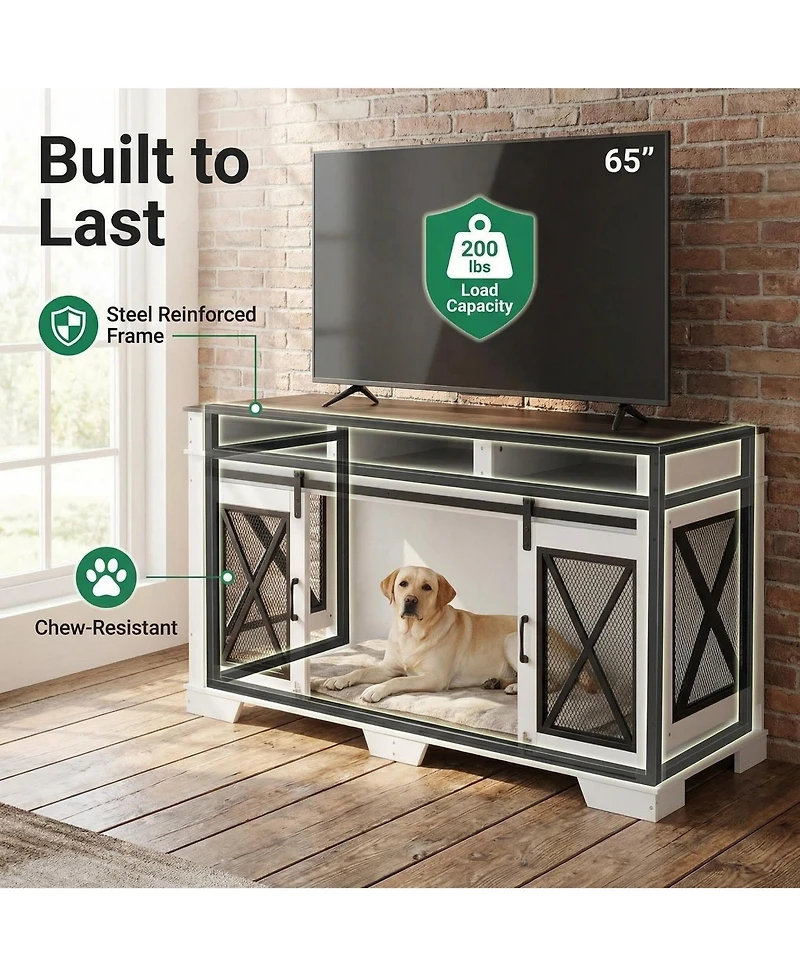 homfan 71'' Dual-Panel Cage, Double Layer Steel and Particleboard, Large Double Compartment Crate, Metal Wood Kennel, Indoor Outdoor Heavy Duty Cage