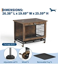homfan Heavy Duty Wooden Dog House with Double Doors, Top-Opening Metal and Wood Crate, Indoor Kennel with Wheels, Anti-Chew, Ideal for Small Dogs